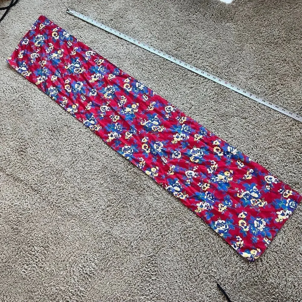 VTG Floral Silk Scarf Red Blue Yellow Long Skinny 11” x 54”